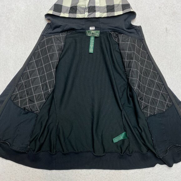 LRL Ralph Lauren Hoodie Womens M Black Full Zip Chess Board Elbow Patches - Picture 7 of 10